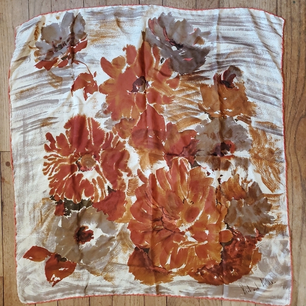 Vintage 100% Silk Scarf London Hand Rolled RICHARD ALLEN Hair Neck 29" SQUARE
